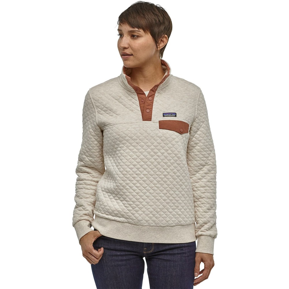 Patagonia Quilted Cowl Sweatshirt in Cream with Brown Trim
